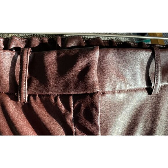 H & M NWOT Faux Leather High Waisted Wide Leg Culottes In Chocolate Brown 6 - Picture 5 of 7